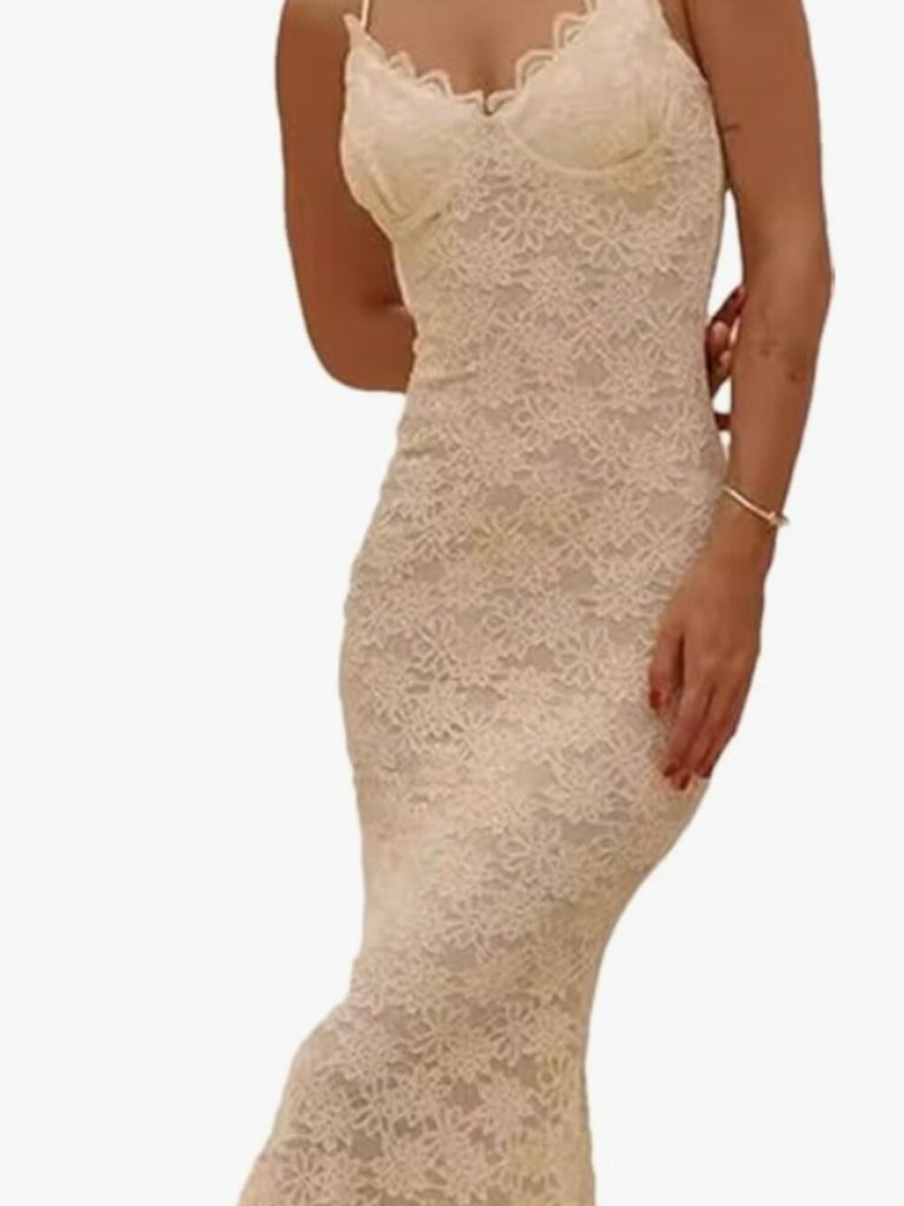 Winsor Champagne/Creme Lace Sleeveless Cocktail, Formal Sexy Party Dress S